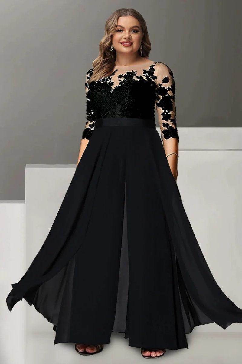 Elegant A Line Jewel Neck 3/4 Length Sleeves Floor Length Mother of the Bride Dress