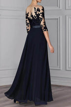 Elegant A Line Jewel Neck 3/4 Length Sleeves Floor Length Mother of the Bride Dress
