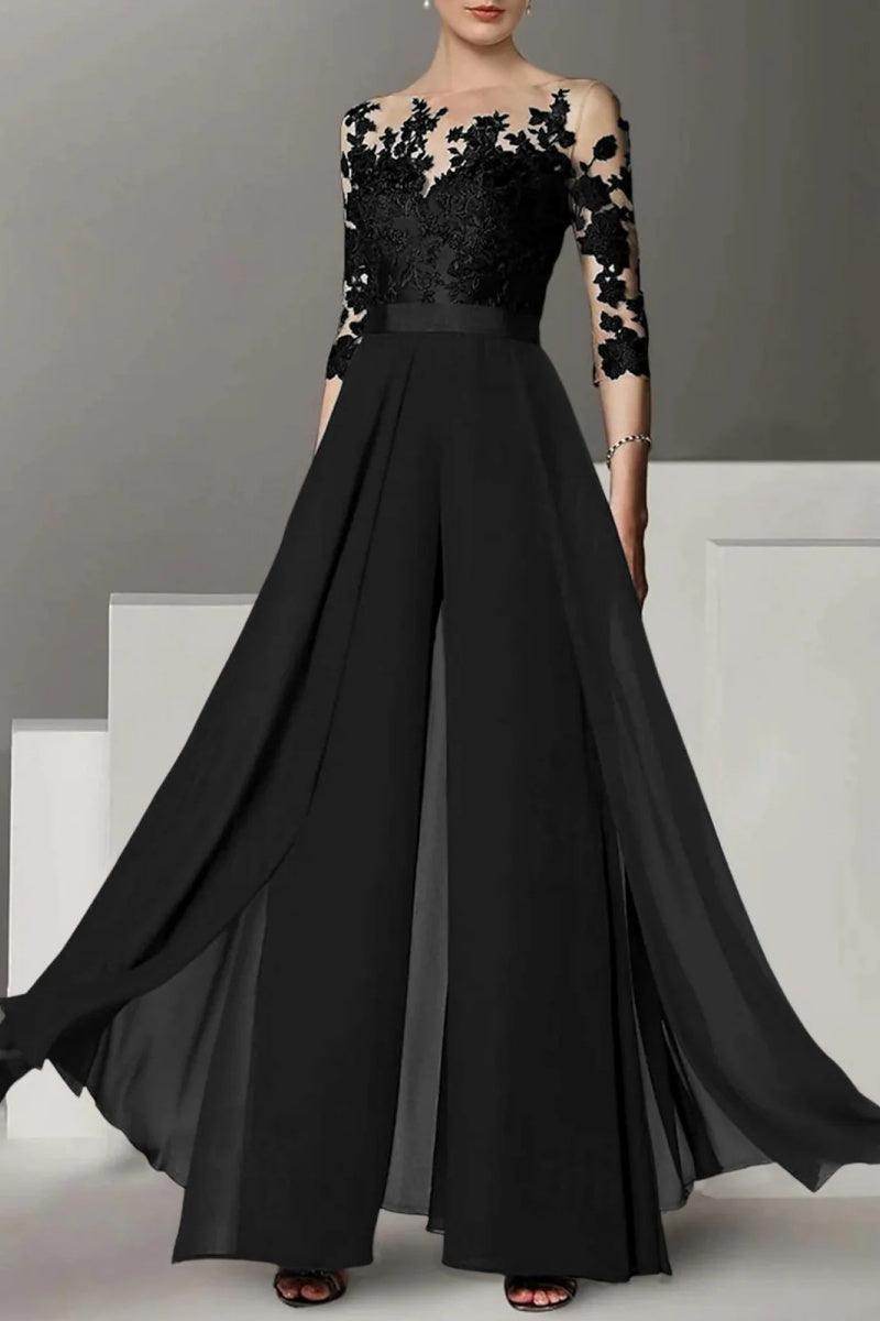 Elegant A Line Jewel Neck 3/4 Length Sleeves Floor Length Mother of the Bride Dress