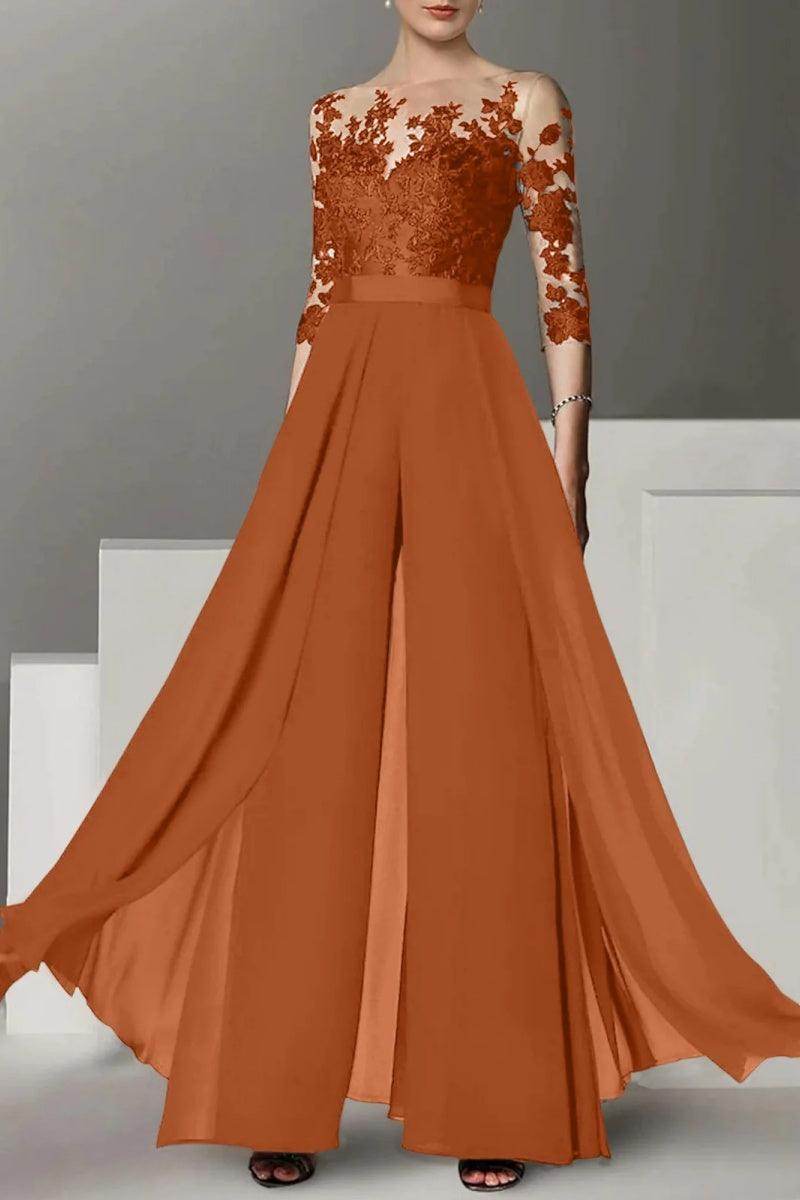 Elegant A Line Jewel Neck 3/4 Length Sleeves Floor Length Mother of the Bride Dress