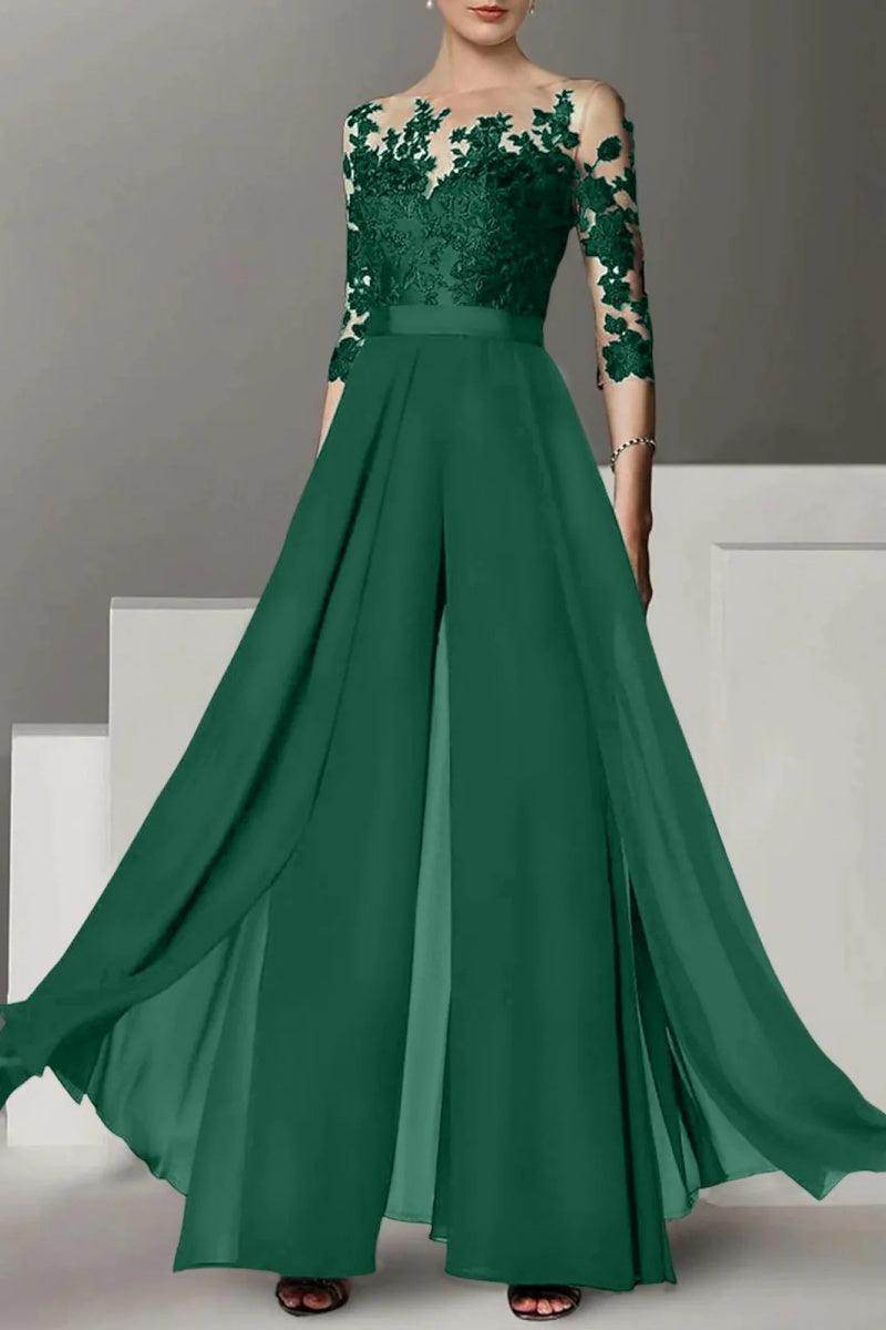 Elegant A Line Jewel Neck 3/4 Length Sleeves Floor Length Mother of the Bride Dress