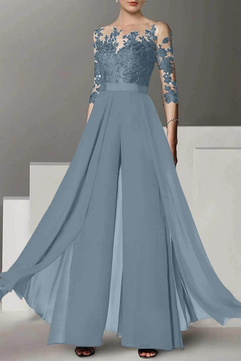 Elegant A Line Jewel Neck 3/4 Length Sleeves Floor Length Mother of the Bride Dress