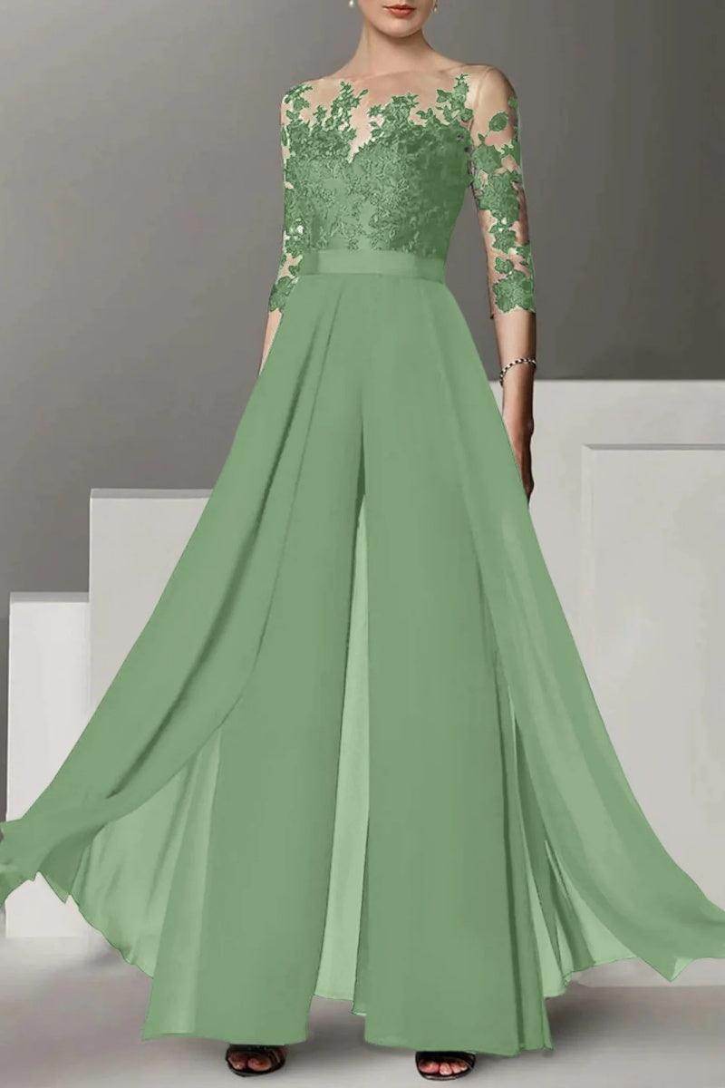 Elegant A Line Jewel Neck 3/4 Length Sleeves Floor Length Mother of the Bride Dress