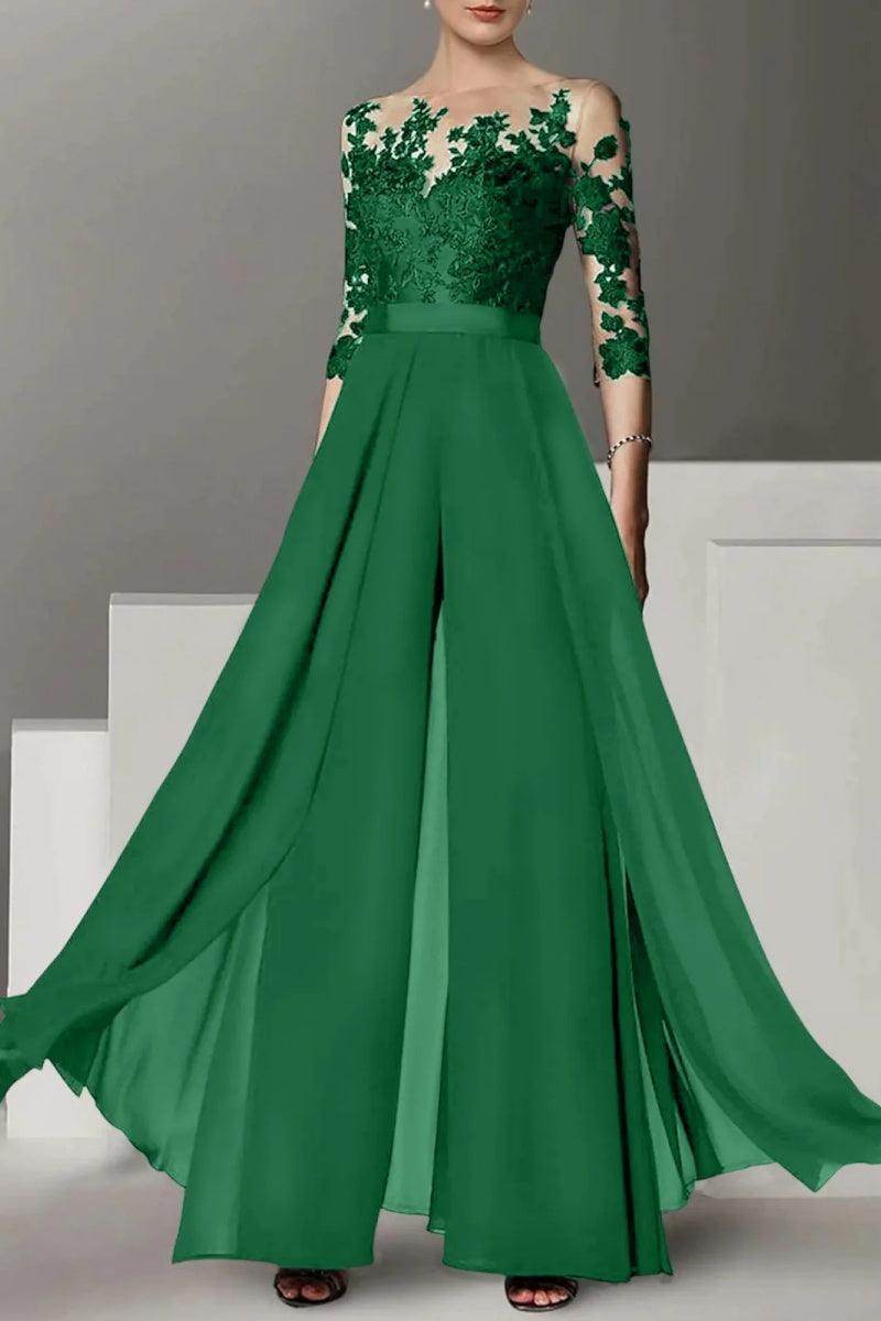 Elegant A Line Jewel Neck 3/4 Length Sleeves Floor Length Mother of the Bride Dress