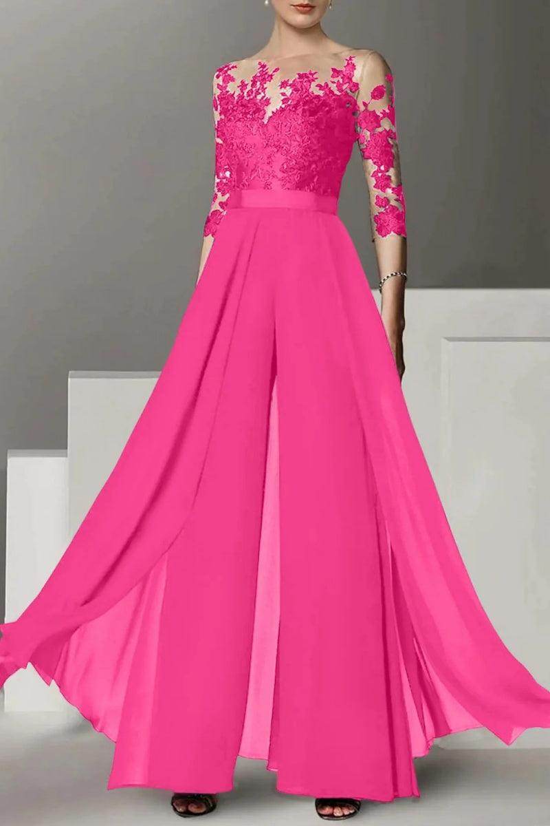 Elegant A Line Jewel Neck 3/4 Length Sleeves Floor Length Mother of the Bride Dress