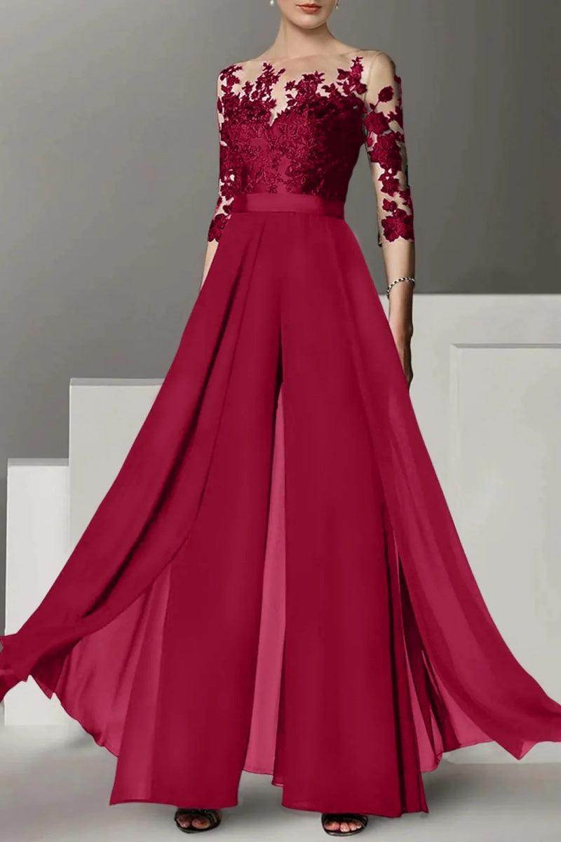Elegant A Line Jewel Neck 3/4 Length Sleeves Floor Length Mother of the Bride Dress
