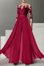 Elegant A Line Jewel Neck 3/4 Length Sleeves Floor Length Mother of the Bride Dress
