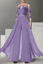 Elegant A Line Jewel Neck 3/4 Length Sleeves Floor Length Mother of the Bride Dress