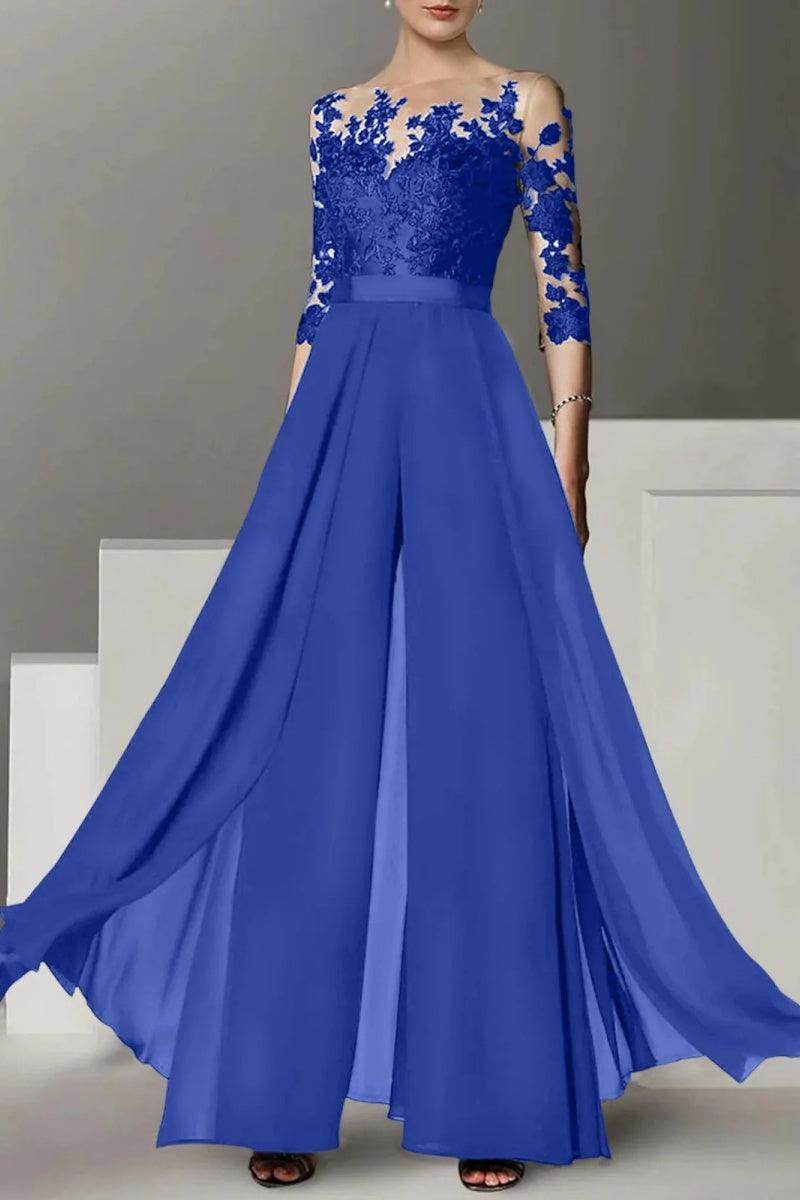 Elegant A Line Jewel Neck 3/4 Length Sleeves Floor Length Mother of the Bride Dress