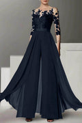 Elegant A Line Jewel Neck 3/4 Length Sleeves Floor Length Mother of the Bride Dress