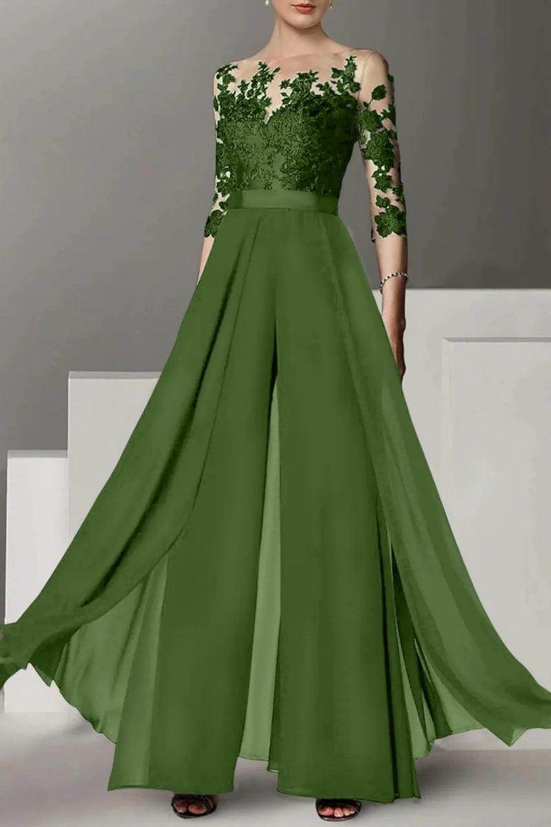 Elegant A Line Jewel Neck 3/4 Length Sleeves Floor Length Mother of the Bride Dress