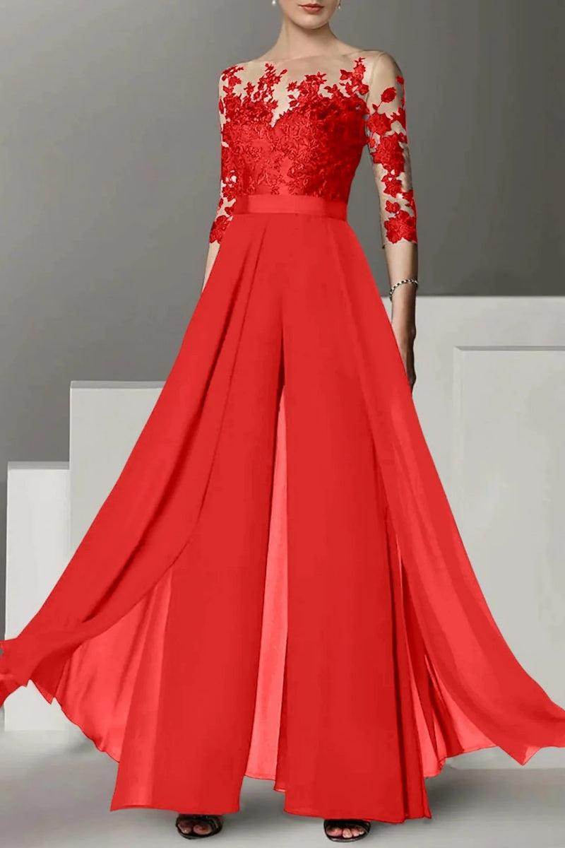 Elegant A Line Jewel Neck 3/4 Length Sleeves Floor Length Mother of the Bride Dress