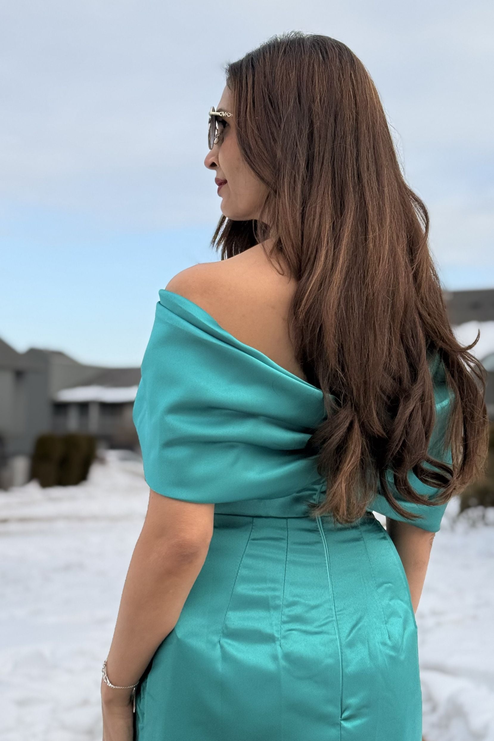 Elegant Sheath Column Half Sleeves Floor Length Mother of the Bride Dress