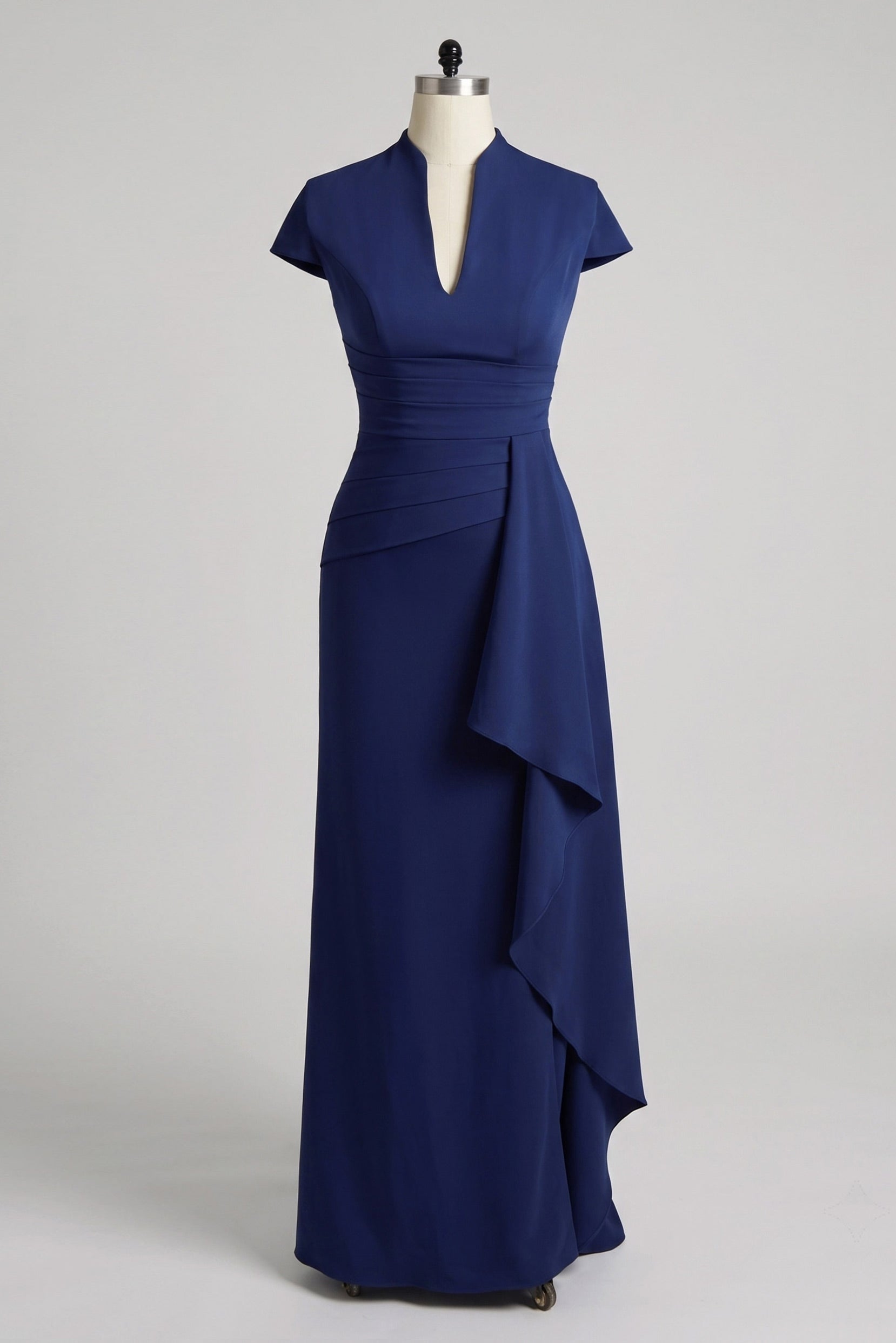 Elegant Sheath Column V Neck Short Sleeves Floor Length Mother of the Bride Dress