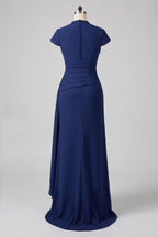 Elegant Sheath Column V Neck Short Sleeves Floor Length Mother of the Bride Dress