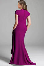 Elegant Sheath Column V Neck Short Sleeves Floor Length Mother of the Bride Dress