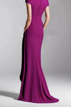 Elegant Sheath Column V Neck Short Sleeves Floor Length Mother of the Bride Dress