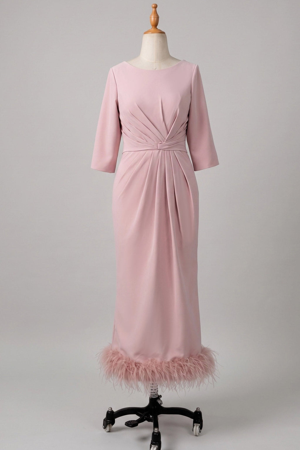 Elegant Sheath Column Scoop Neck Ankle Length Feather Mother of the Bride Dress