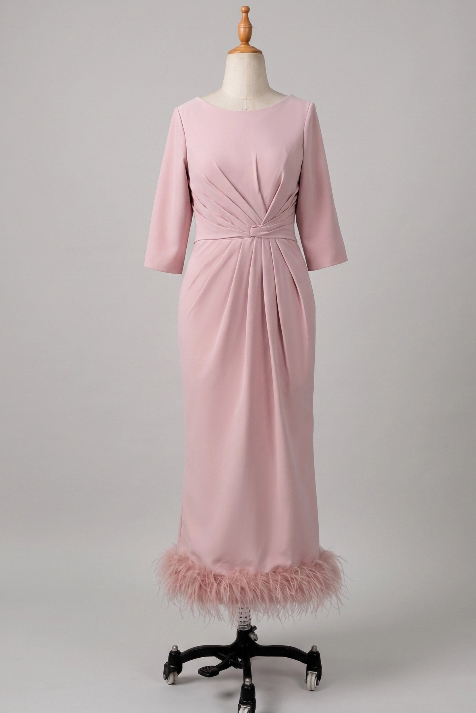 Elegant Sheath Column Scoop Neck Ankle Length Feather Mother of the Bride Dress