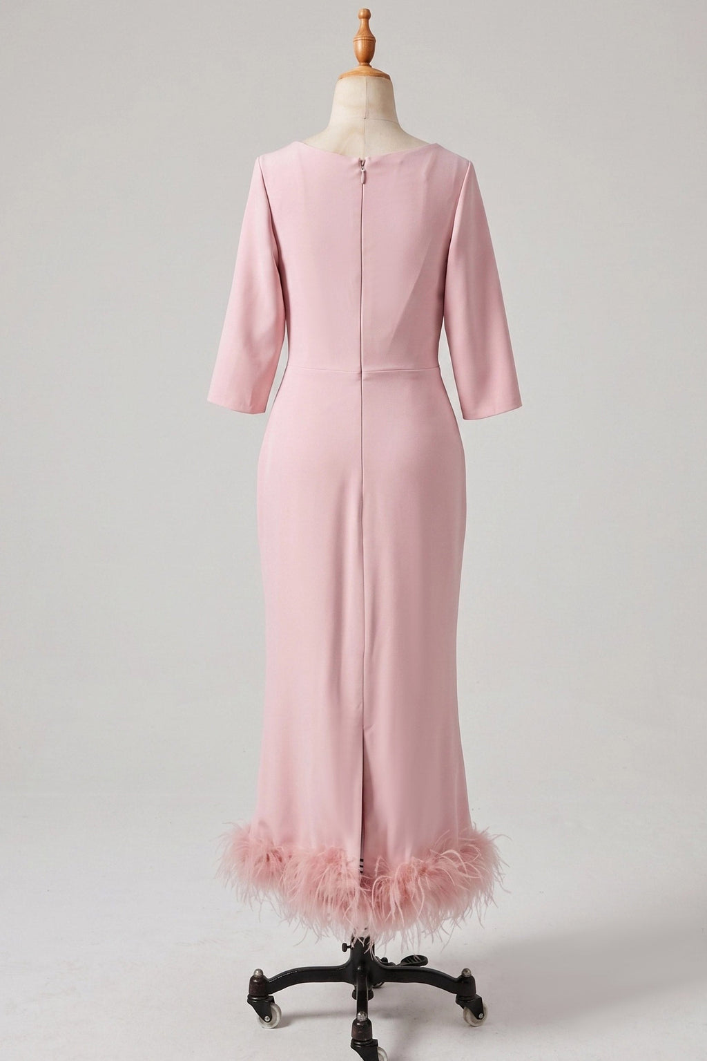 Elegant Sheath Column Scoop Neck Ankle Length Feather Mother of the Bride Dress