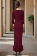 Elegant Sheath Column Scoop Neck Ankle Length Feather Mother of the Bride Dress