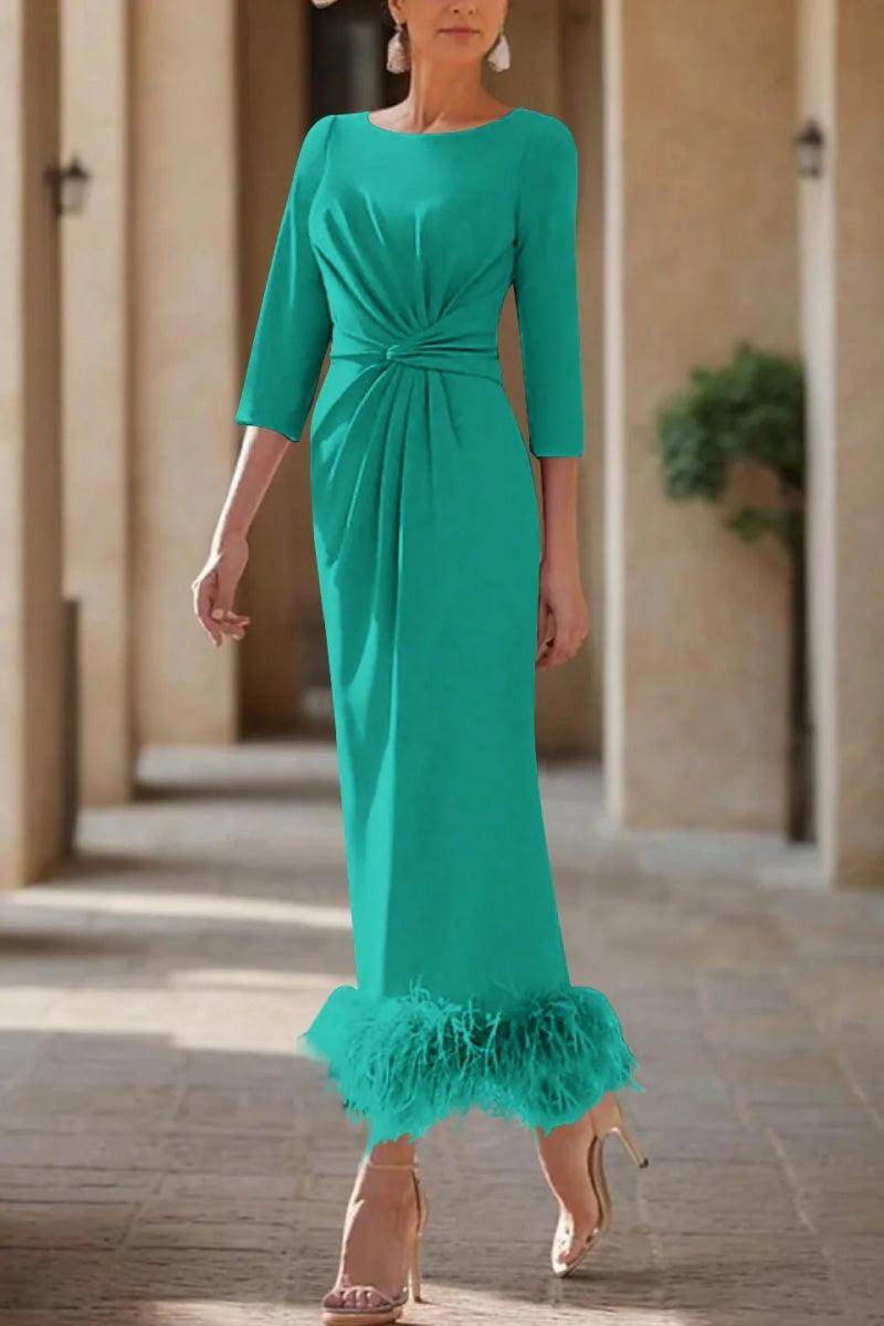 Elegant Sheath Column Scoop Neck Ankle Length Feather Mother of the Bride Dress
