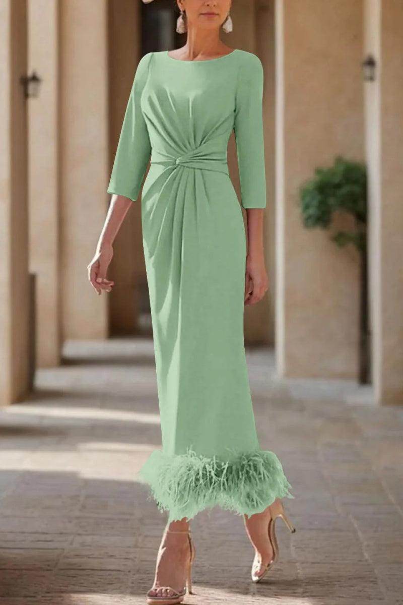 Elegant Sheath Column Scoop Neck Ankle Length Feather Mother of the Bride Dress