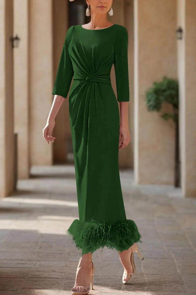 Elegant Sheath Column Scoop Neck Ankle Length Feather Mother of the Bride Dress