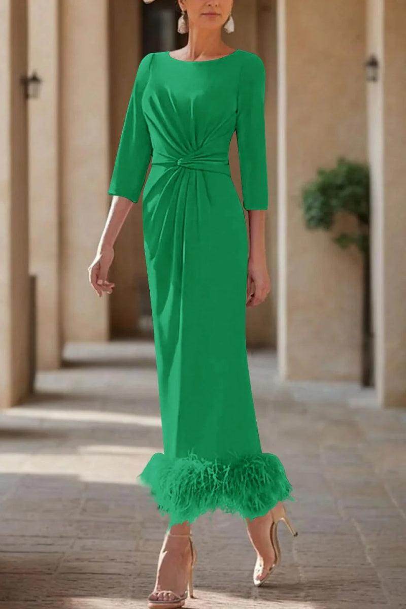 Elegant Sheath Column Scoop Neck Ankle Length Feather Mother of the Bride Dress