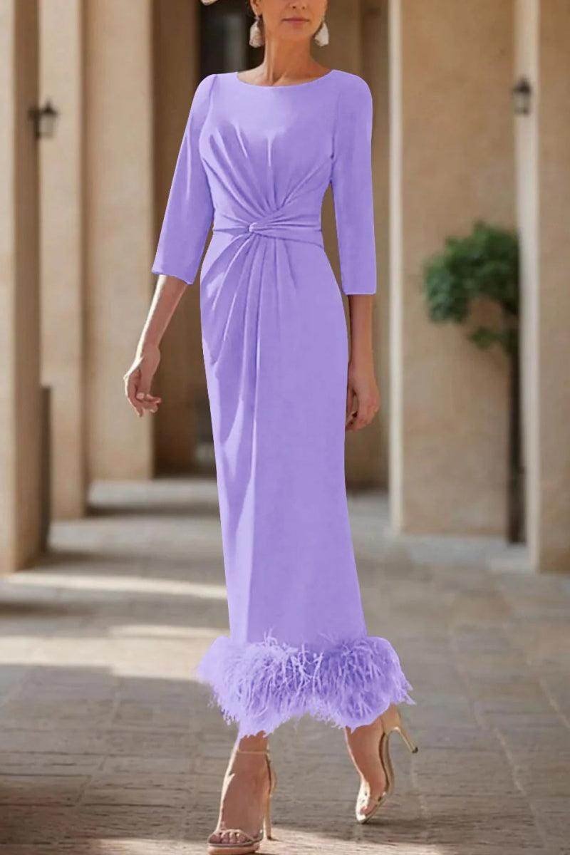Elegant Sheath Column Scoop Neck Ankle Length Feather Mother of the Bride Dress