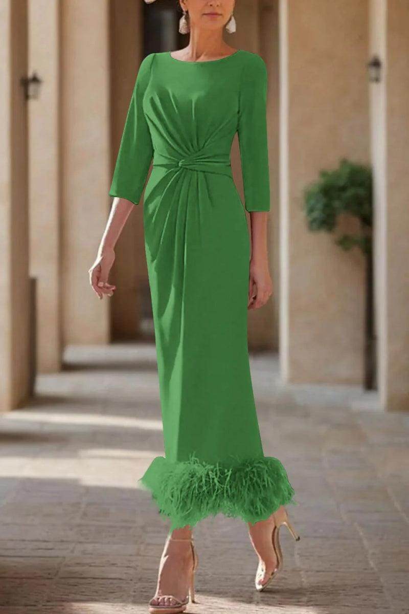 Elegant Sheath Column Scoop Neck Ankle Length Feather Mother of the Bride Dress
