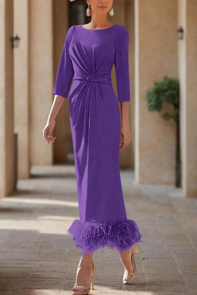 Elegant Sheath Column Scoop Neck Ankle Length Feather Mother of the Bride Dress
