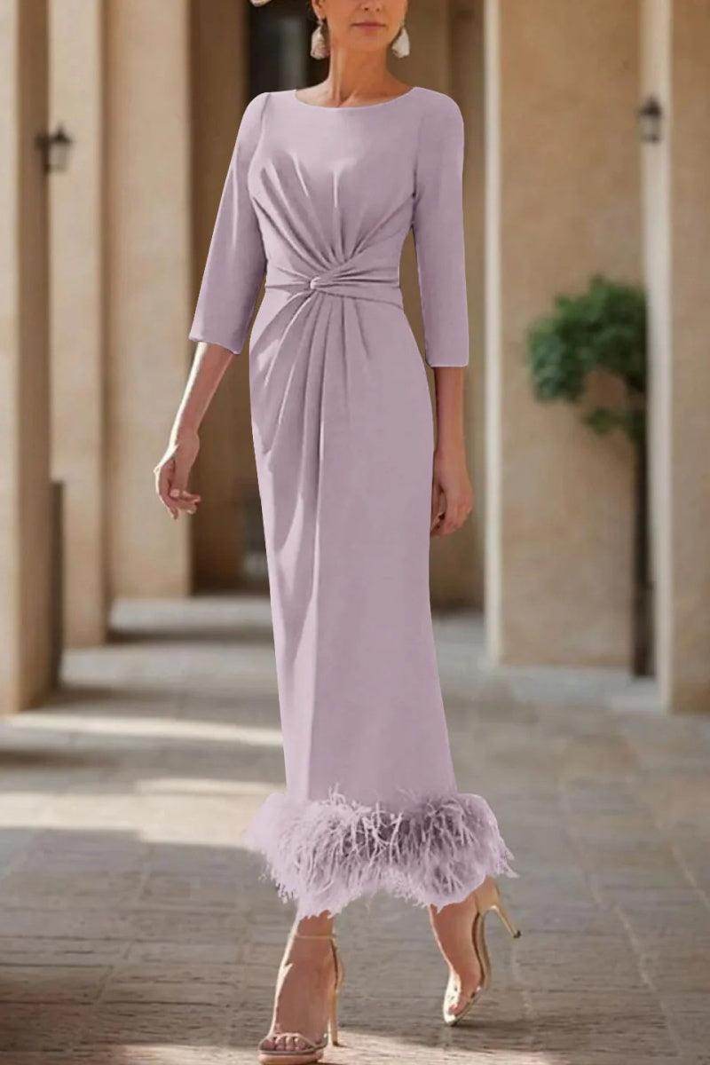 Elegant Sheath Column Scoop Neck Ankle Length Feather Mother of the Bride Dress