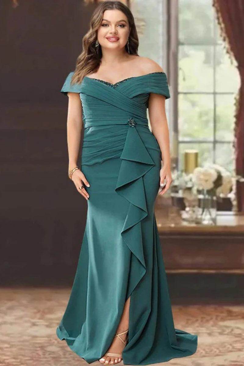 Elegant Sheath Off the Shoulder Sleeveless Floor Length Mother of the Bride Dress