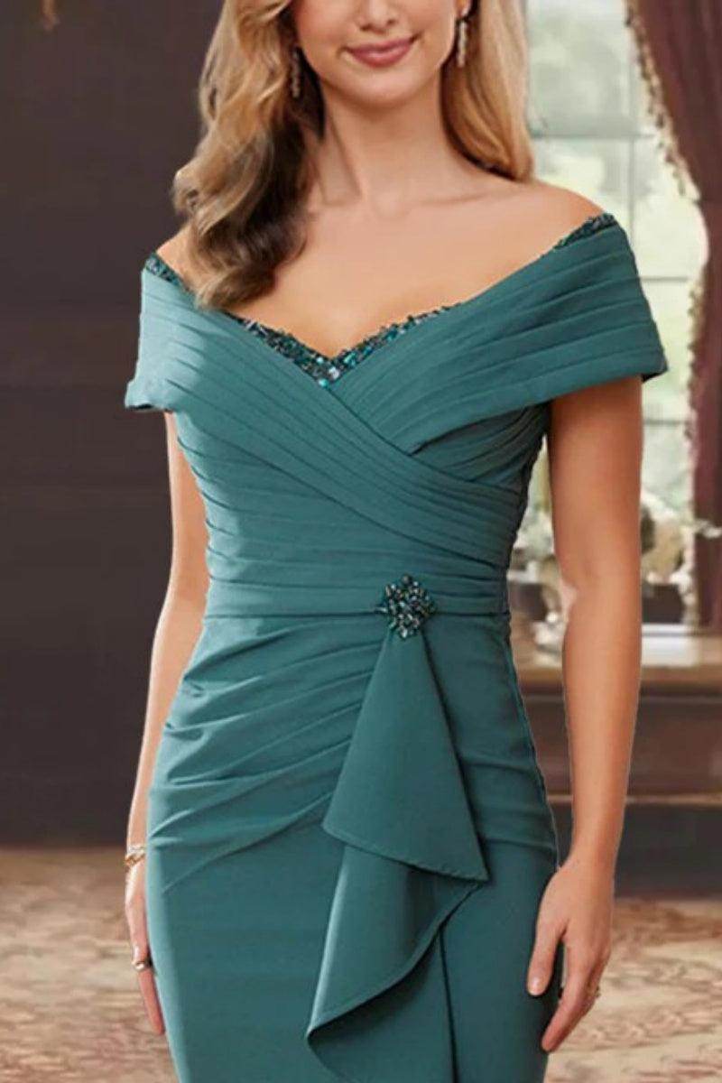 Elegant Sheath Off the Shoulder Sleeveless Floor Length Mother of the Bride Dress