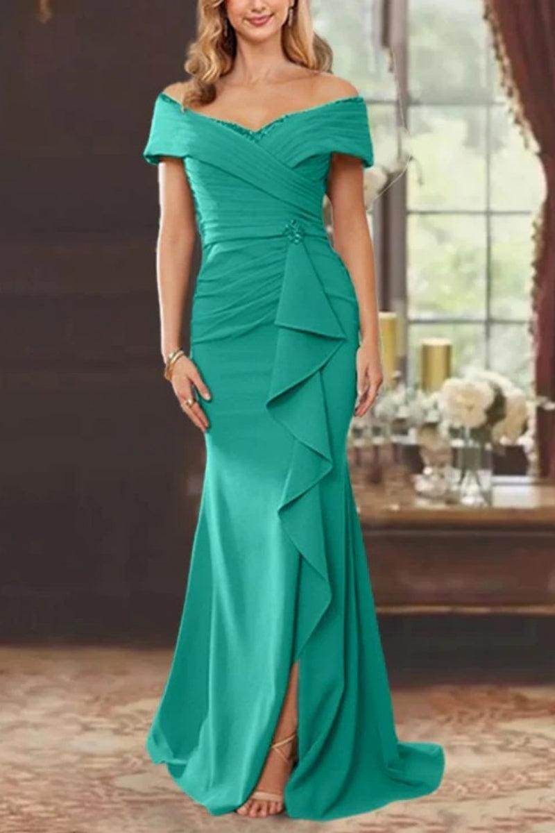 Elegant Sheath Off the Shoulder Sleeveless Floor Length Mother of the Bride Dress