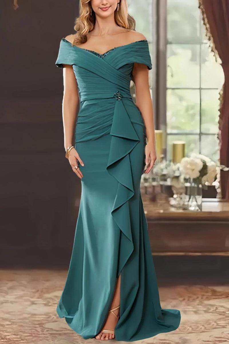Elegant Sheath Off the Shoulder Sleeveless Floor Length Mother of the Bride Dress