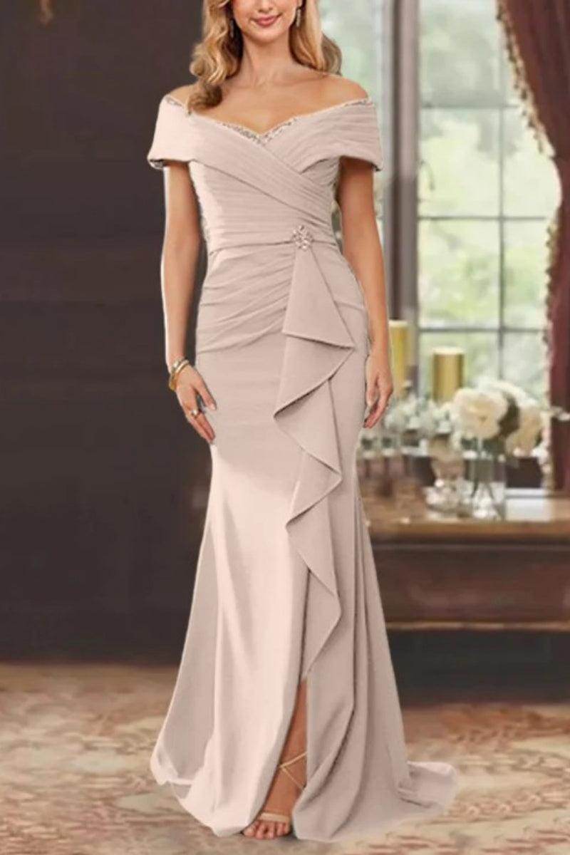 Elegant Sheath Off the Shoulder Sleeveless Floor Length Mother of the Bride Dress