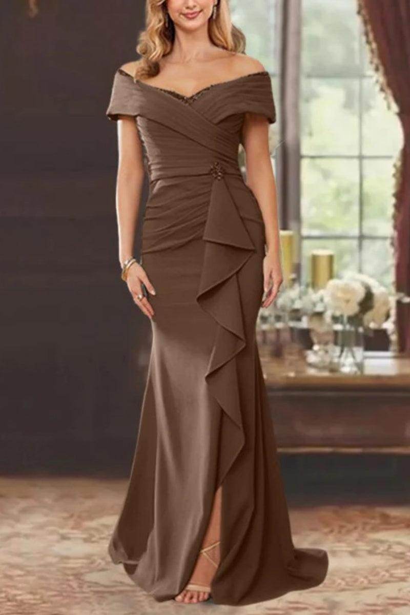 Elegant Sheath Off the Shoulder Sleeveless Floor Length Mother of the Bride Dress