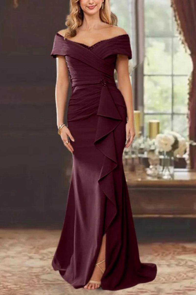 Elegant Sheath Off the Shoulder Sleeveless Floor Length Mother of the Bride Dress