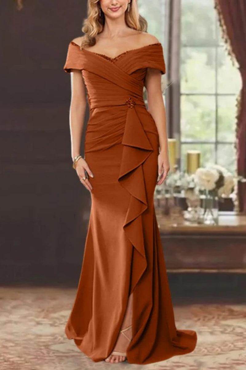 Elegant Sheath Off the Shoulder Sleeveless Floor Length Mother of the Bride Dress