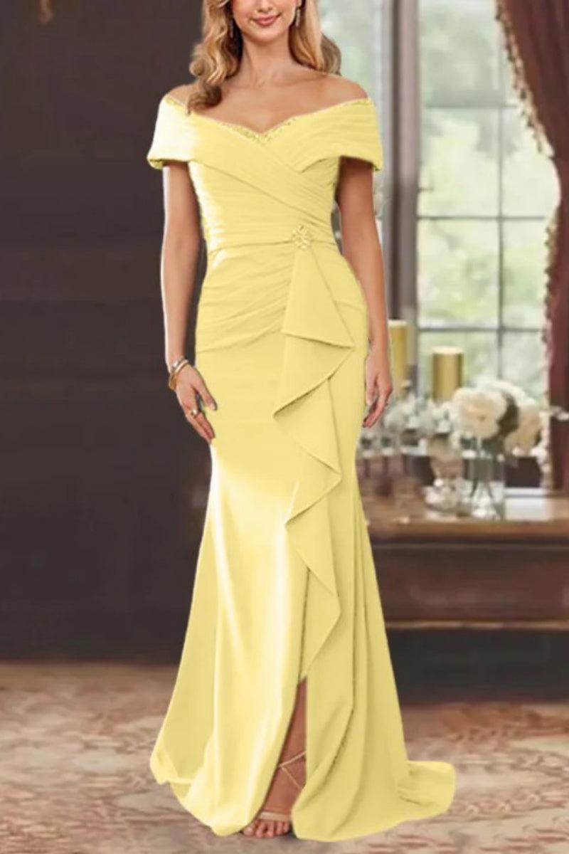 Elegant Sheath Off the Shoulder Sleeveless Floor Length Mother of the Bride Dress