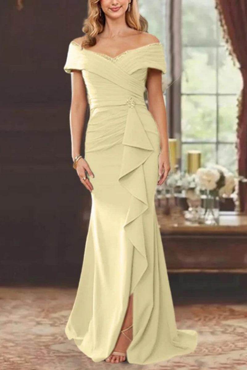 Elegant Sheath Off the Shoulder Sleeveless Floor Length Mother of the Bride Dress