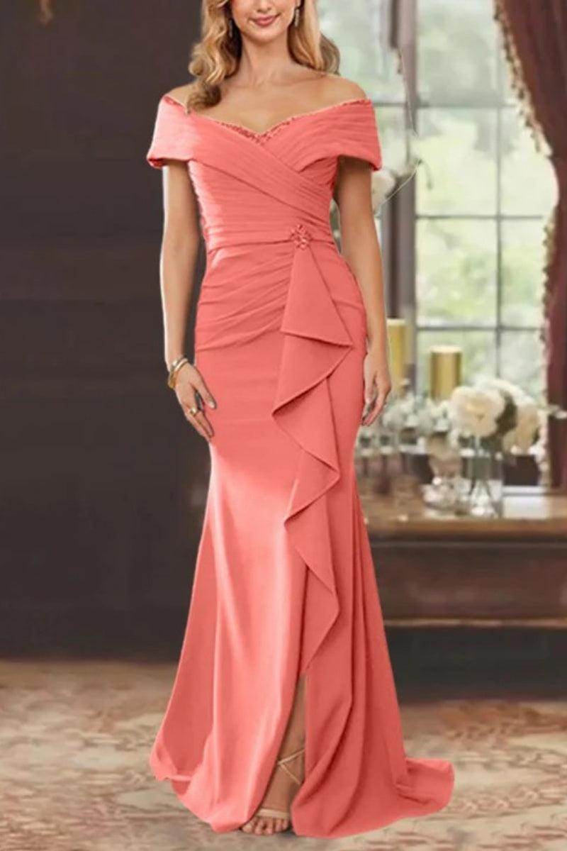 Elegant Sheath Off the Shoulder Sleeveless Floor Length Mother of the Bride Dress