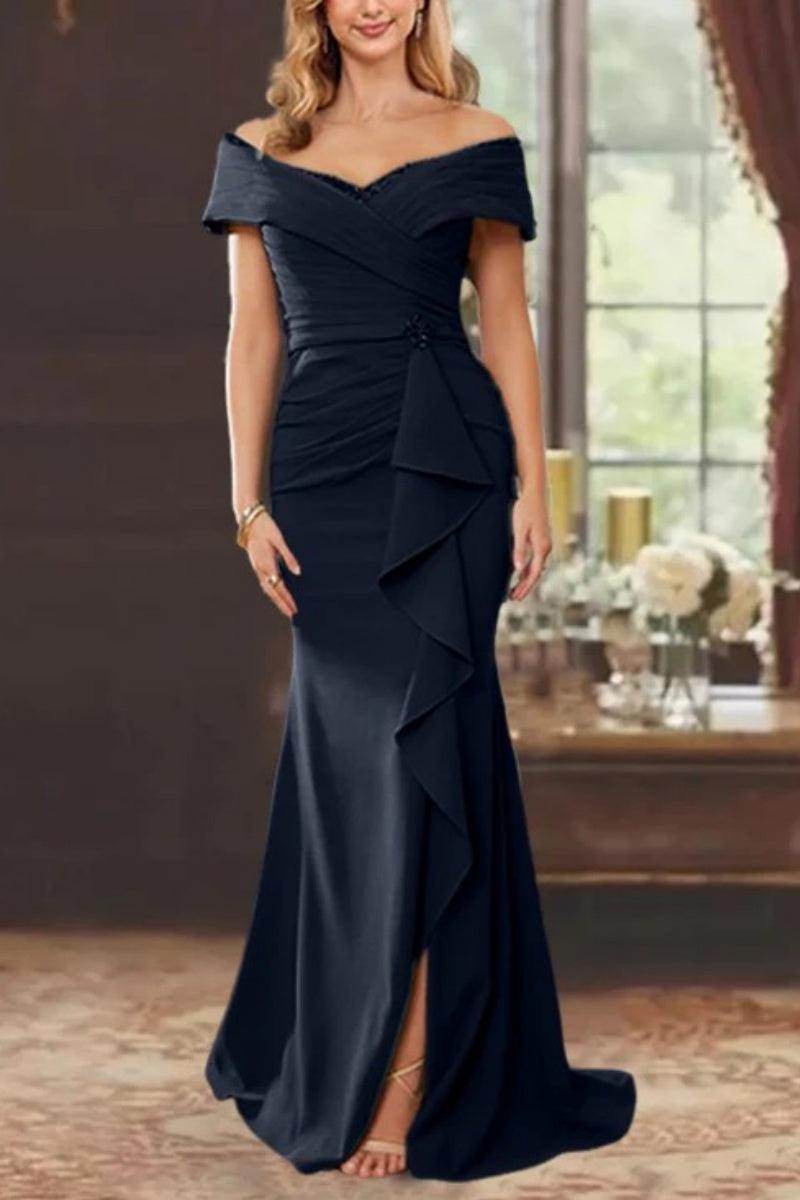 Elegant Sheath Off the Shoulder Sleeveless Floor Length Mother of the Bride Dress