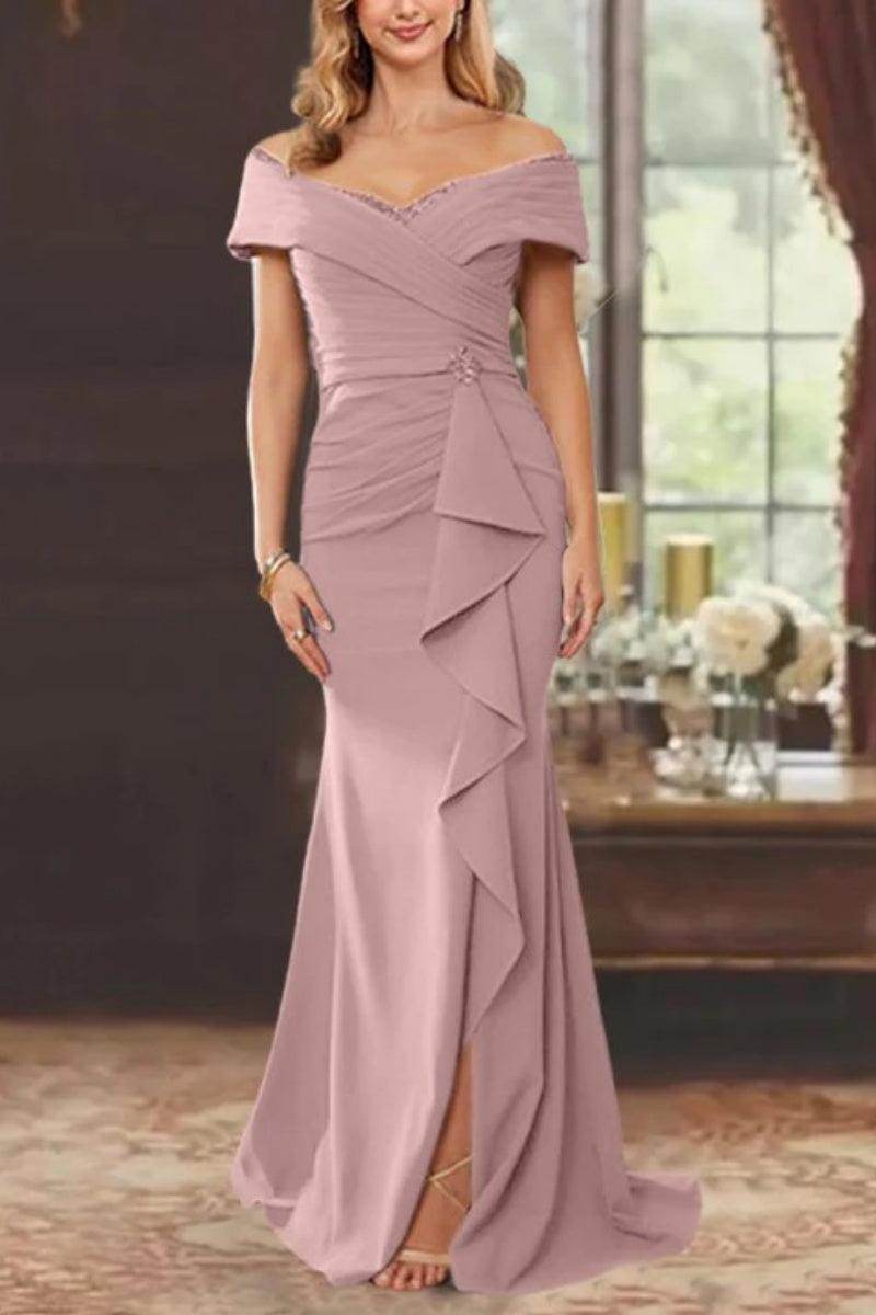 Elegant Sheath Off the Shoulder Sleeveless Floor Length Mother of the Bride Dress