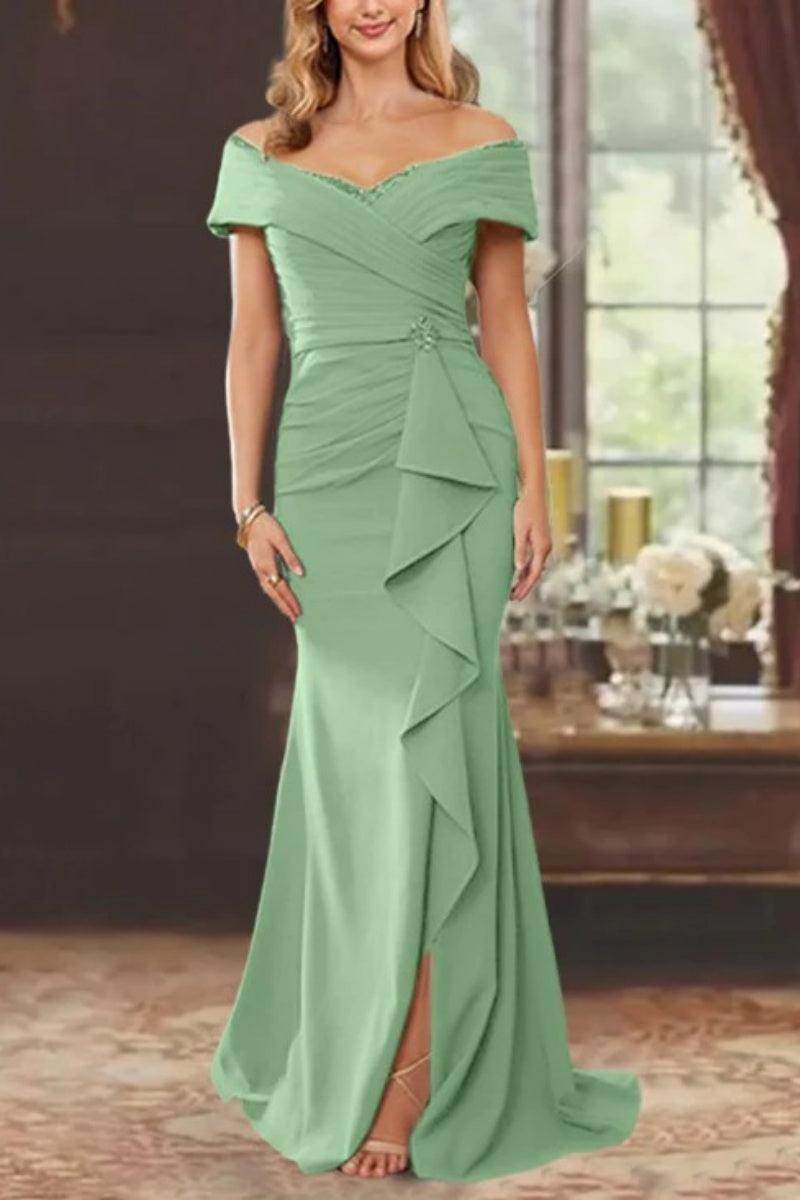 Elegant Sheath Off the Shoulder Sleeveless Floor Length Mother of the Bride Dress