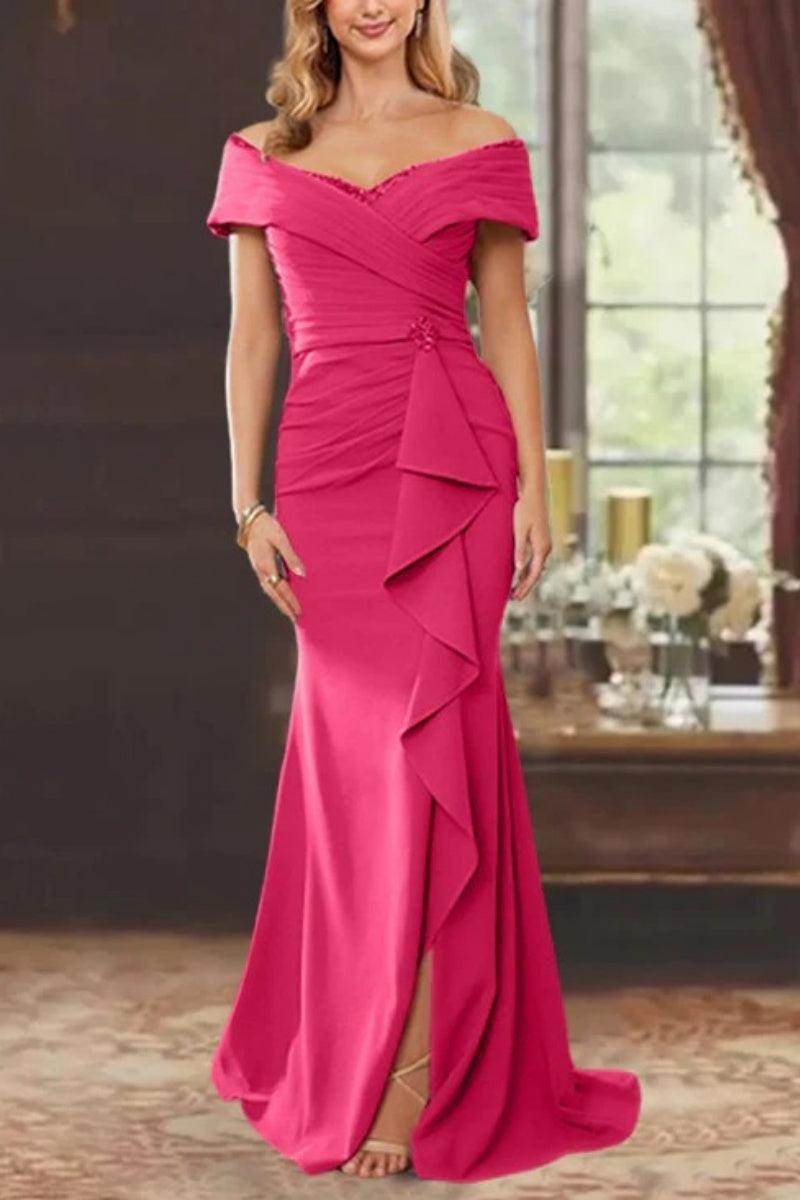 Elegant Sheath Off the Shoulder Sleeveless Floor Length Mother of the Bride Dress