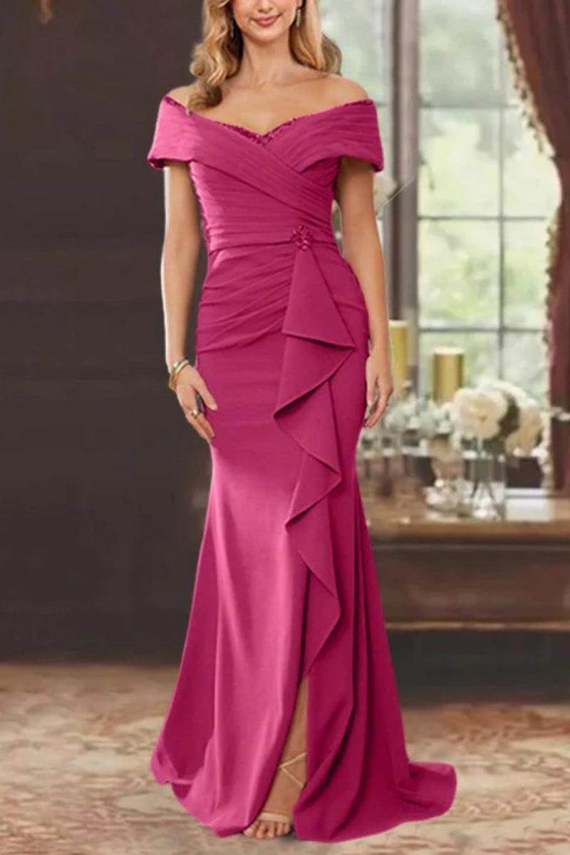 Elegant Sheath Off the Shoulder Sleeveless Floor Length Mother of the Bride Dress