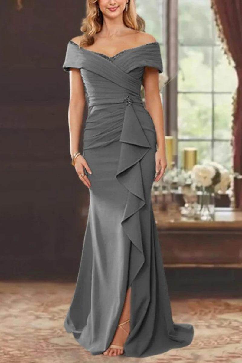 Elegant Sheath Off the Shoulder Sleeveless Floor Length Mother of the Bride Dress